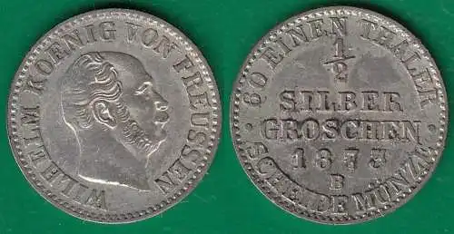 Brandenburg-Preussen 1 Silbergroschen Münze 1873 B Wilhelm I. 1861-1888     (32526