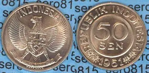 Indonesien - Indonesia 50 Sen Münze 1961 bankfrisch   (490