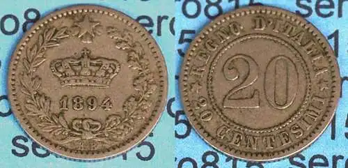 ITALIEN - ITALY  20 Centesimi Münze 1894 Umberto I. 1878-1900    (492