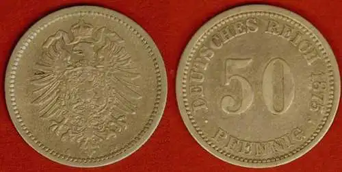 Deutsches Reich 50 Pfennig Kaiserreich EMPIRE Silber 1875 A - Jäger 7    (523