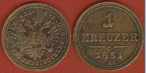 Österreich - Austria 1 Kreuzer Münze 1851 A - Kaiser Franz Joseph I.   (529