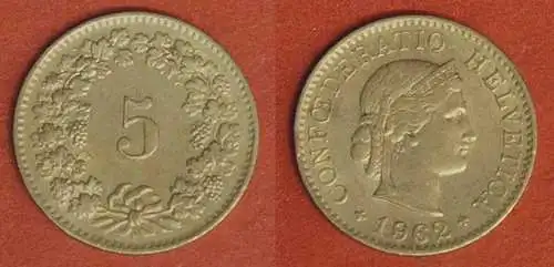 Schweiz - Switzerland 5 Rappen Münze 1962   (567
