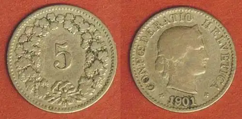 Schweiz - Switzerland 5 Rappen Münze 1901   (569