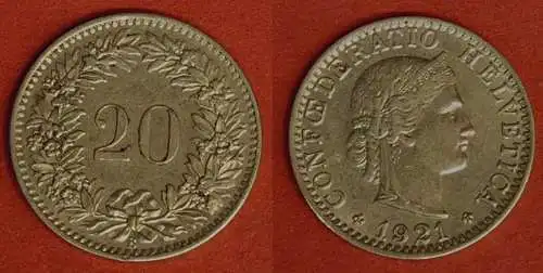 Schweiz - Switzerland 20 Rappen Münze 1921   (570