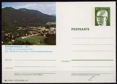 BRD Bundesrepublik Ganzsache Bildpostkarte 8183 Bad Heilbrunn Bayrische Alp(d073