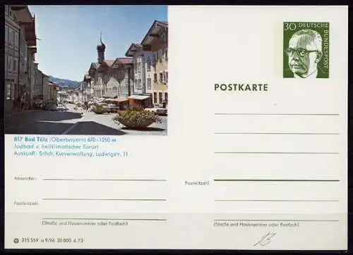 BRD Bundesrepublik Ganzsache Bildpostkarte 817 Bad Tölz Jodbad Oberbayern  (d074