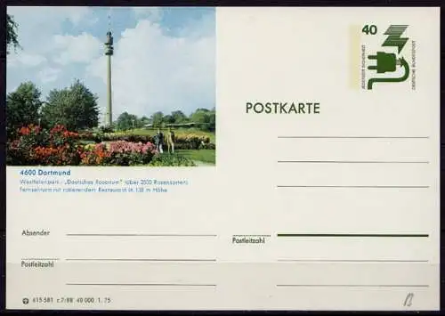 BRD Bundesrepublik Ganzsache Bildpostkarte 4600 Dortmund Rosarium 1976    (d082