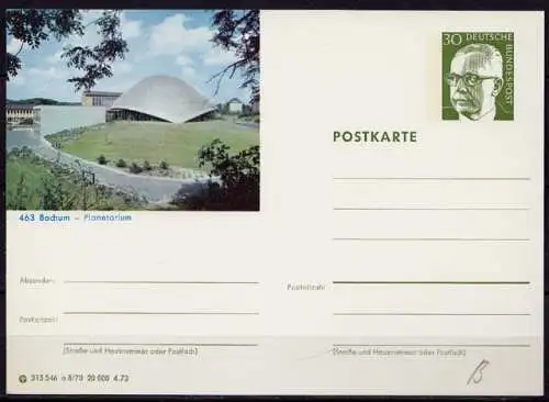 BRD Bundesrepublik Ganzsache Bildpostkarte 463 Bochum Planetarium 1973    (d085