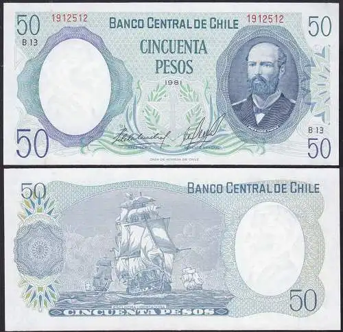 CHILE - 50 Pesos Banknote 1981 Pick 151b UNC (1) B14    (d156