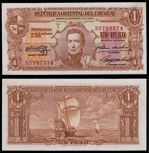 URUGUAY - 1 Peso Banknote 1939 UNC (1) Pick 35b   (d158