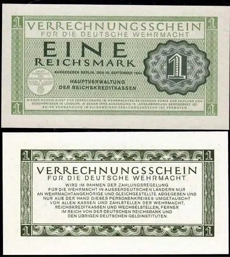 1 REICHSMARK WEHRMACHT VERRECHNUNGSSCHEIN 1944 Ro 511 Pick M38 UNC (1)  (d230