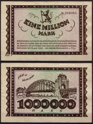  Düsseldorf 1- Million Mark 1923 Notgeld Oberbürgermeister VG (5)   (D255