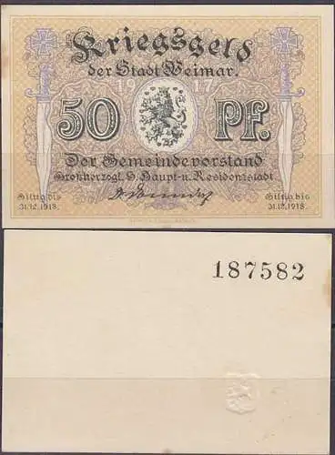 Weimar 50 Pfennig 1918 Kriegsgeld Notgeld     (d451