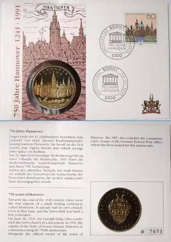 750 Jahre Hannover Numisbrief vom 08.01.1991 mit Medaille   (d565