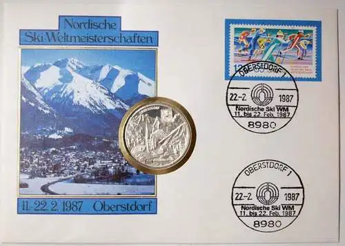 Numisbrief Nordische Ski  Weltmeisterschaften Oberstdorf 1987 mit Medaille (d615
