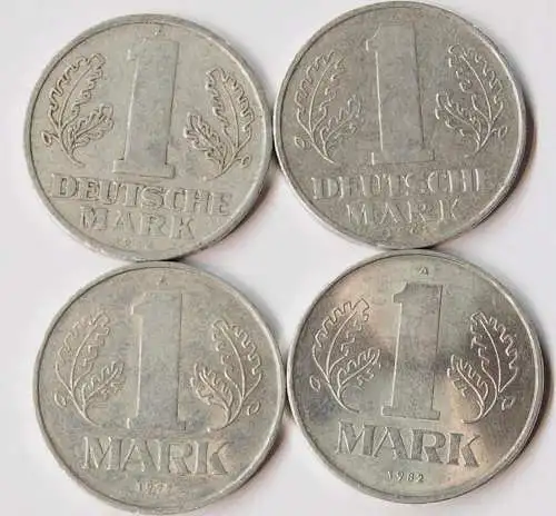 DDR 4 Stück 1 Mark Kursmünzen 1956, 1962, 1977, 1982 Jäger 1513/1514     (r475a