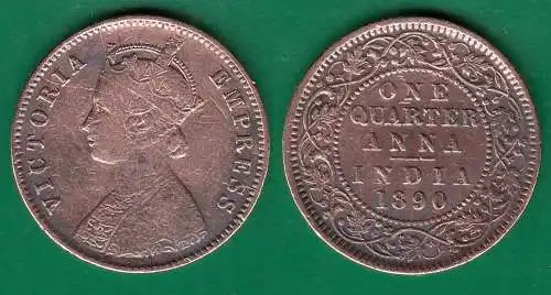 Britisch Indien 1890 ONE QUARTER ANNA - QUEEN VICTORIA EMPRESS 1837-1901  (32540