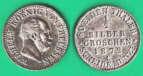 Brandenburg-Preussen 1/2 Silbergroschen 1872 C Wilhelm I. 1861-1888.   (32537