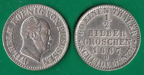 Brandenburg-Preussen 1/2 Silbergroschen 1867 B Wilhelm I. 1861-1888.   (32536