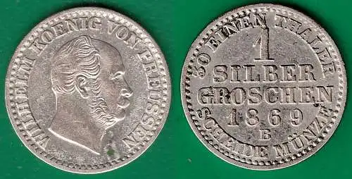 Brandenburg-Preussen 1 Silbergroschen 1869 B Wilhelm I. 1861-1888   (32528