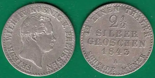 Brandenburg-Preussen 2 1/2 Silbergroschen 1843 A Friedrich Wilhelm IV. 1840-1861
