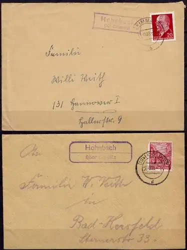 2 Umschläge Posthilfstelle/Landpost Hohnbach Kreis Grimma 1955 + 1963  (7631