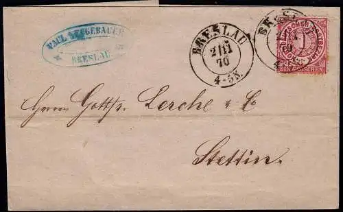 NDP 1870 1 Groschen Umschlag von Breslau nach Stettin   (22992