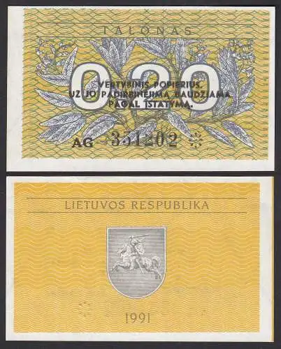 Litauen - Lithunia 0,20 Talonas 1991 Serie AG Pick 30 UNC (1)    (32514