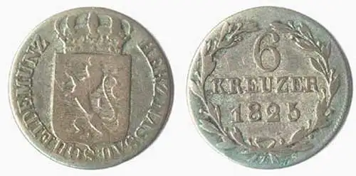 Herzogtum Nassau 6 Kreuzer Silber Münze 1825 Wilhelm 1816-1839   (156