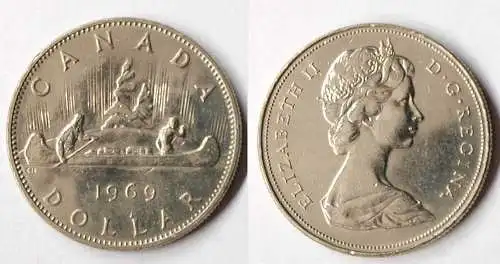 Kanada - Canada 1 Dollar Kanu Münze 1969     (r842