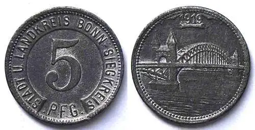 Germany Bonn-Siegkreis 5 Pfennig 1919 Notgeld Zinc     (21962