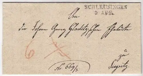 Schleusingen L2 nach Siegritz Altbrief mit Inhalt 1841 Taxierungen (d649