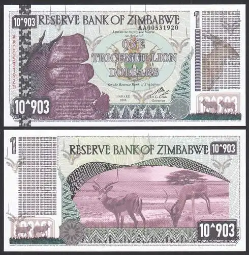 Simbabwe - Zimbabwe 1 Tricentillionen Dollars 2008 UNC (1)   (32591