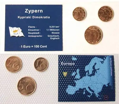 Zypern - Cyprus 2008 Euro Cent 1, 2, 5 in stgl. original verschweißt   (n042