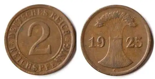2 Reichspfennig 1925 G Weimar Deutsches Reich Jaeger Nr. 314   (p412