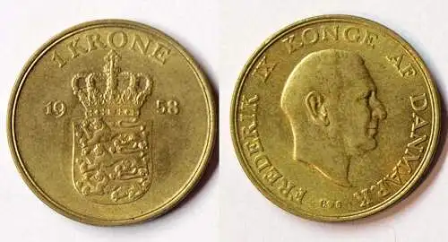 DÄNEMARK - DENMARK 1 Krone Münze 1958 Frederik IX. 1947-1972      (r754