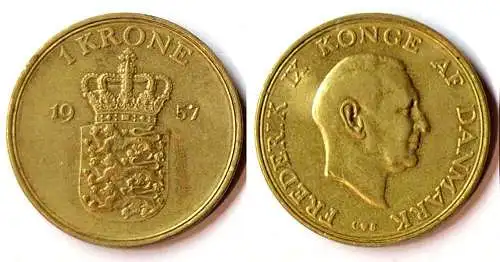 DÄNEMARK - DENMARK 1 Krone Münze 1957 Frederik IX. 1947-1972      (r755