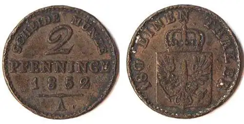 Brandenburg-Preussen 2 Pfennig 1852 A Friedrich Wilhelm IV. 1840-1861  (p144