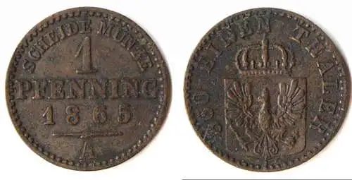 Brandenburg-Preussen 1 Pfennig 1865 A Wilhelm I. 1861-1888    (p133