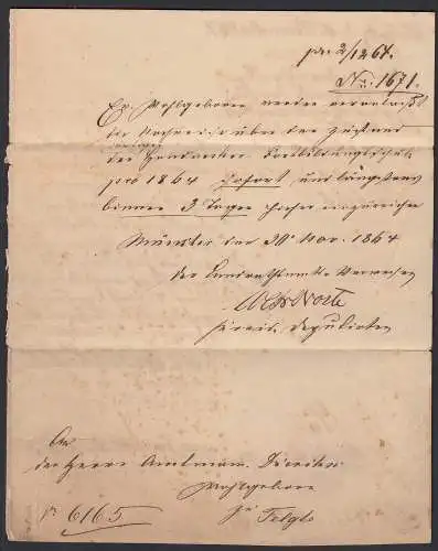 Preussen - Münster Westfalen Altbrief-Brief mit Inhalt 1864 nach Telgte  (32520