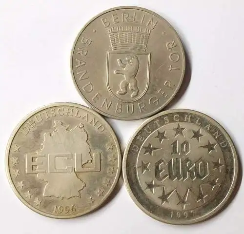 3 Stück Medaillen UNC 2 x ECU 1 x Brandenburger TOR jeweils Ø 40 mm GELEGENHEIT