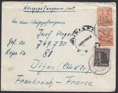 Kriegsgefangenen-Post 1948 Chemnitz nach Dijon Frankreich-France Zensur   (32580