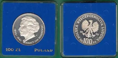 Polen - Poland 100 ZLOTYCH 1975 Ignacy Jan Paderewski PP SILBER    (32611