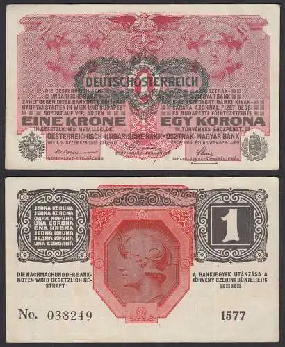Österreich - Austria 1 Krone 1916 (1919) Pick 49 VF (3)     (32634
