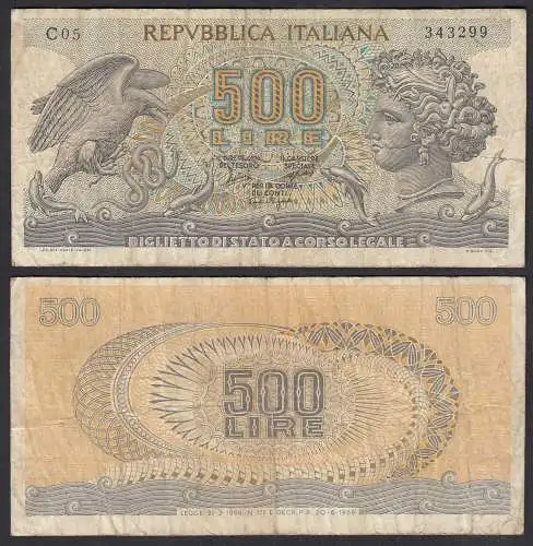 Italien - Italy 500 Lire Banknote 1966 Pick 93a F- (4-)    (32640