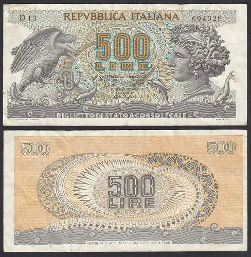Italien - Italy 500 Lire Banknote 1966 Pick 93a VF- (3-)    (32641