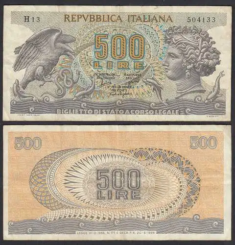 Italien - Italy 500 Lire Banknote 1966 Pick 93a fast VF (3-)    (32642