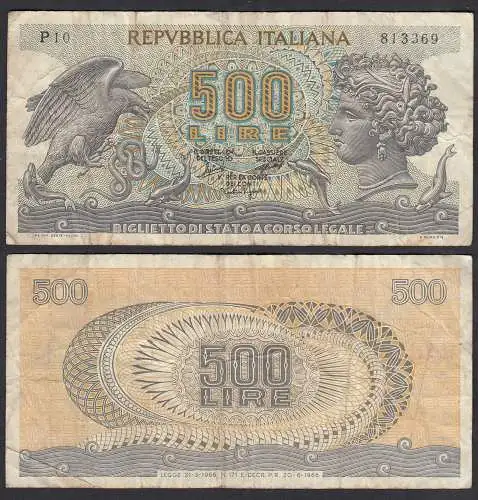 Italien - Italy 500 Lire Banknote 1966 Pick 93a F (4)    (32643