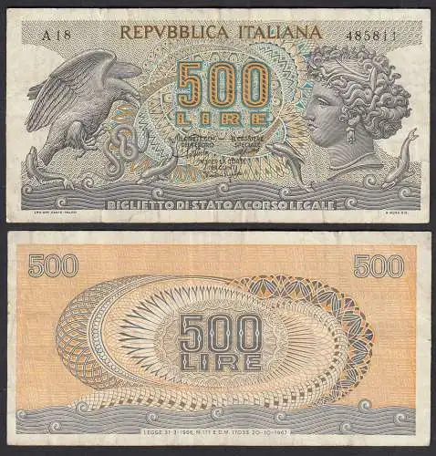 Italien - Italy 500 Lire Banknote 1967 Pick 93a VF- (3-)    (32646