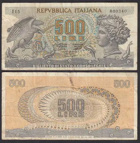 Italien - Italy 500 Lire Banknote 1967 Pick 93a F (4)    (32645